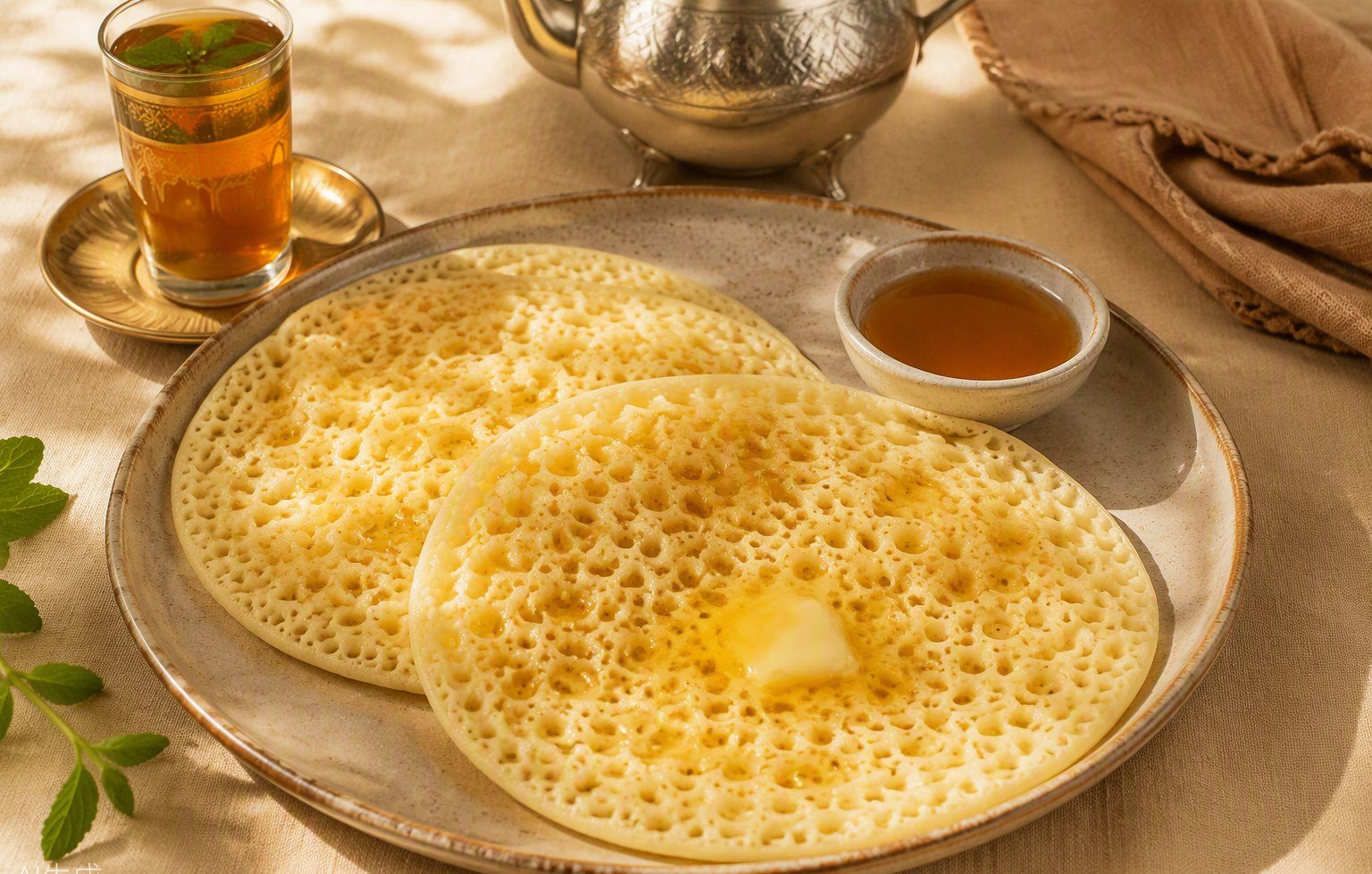 Baghrir mit Butter und Honig